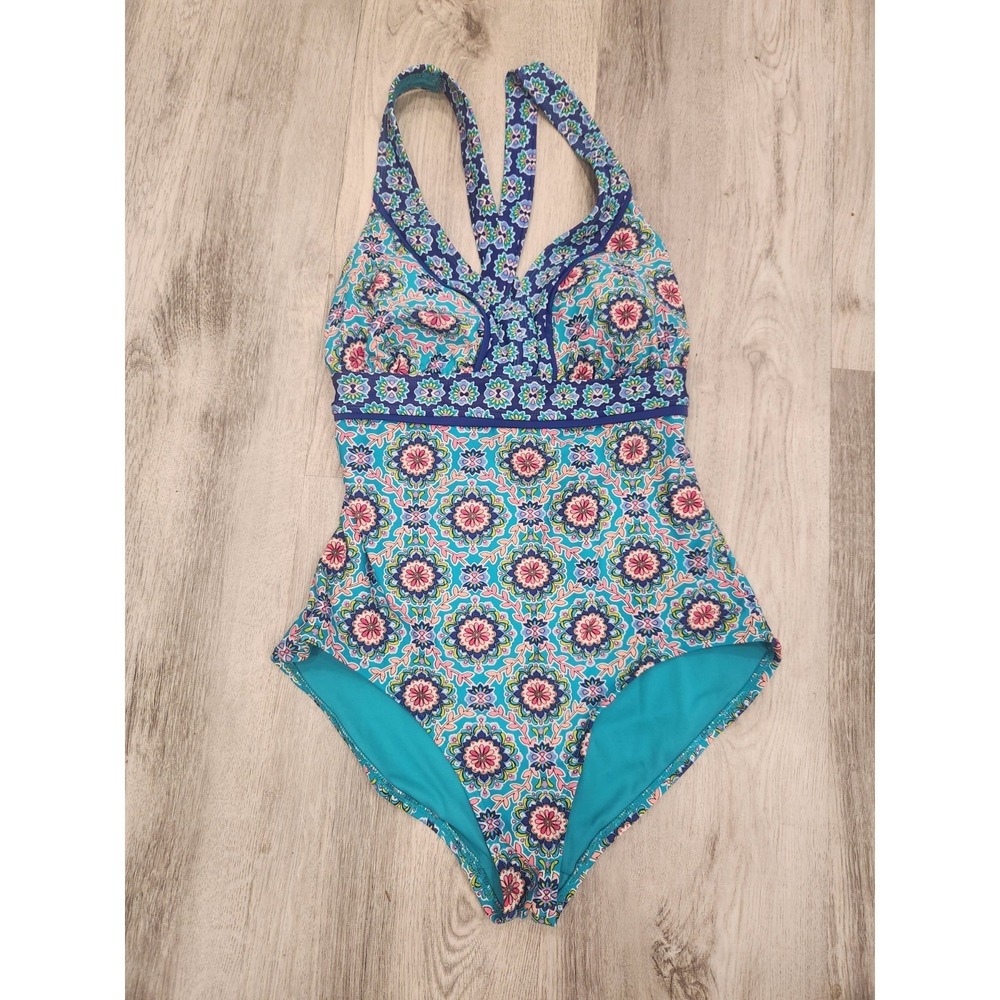 Catalina One Piece Swimsuit Blue Purple Floral Boho Women's Size Medium 8-10